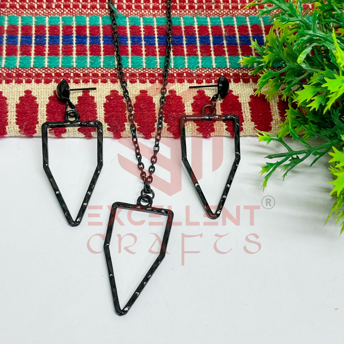 Pentagon Pendant Necklace with Earrings Bezel Set