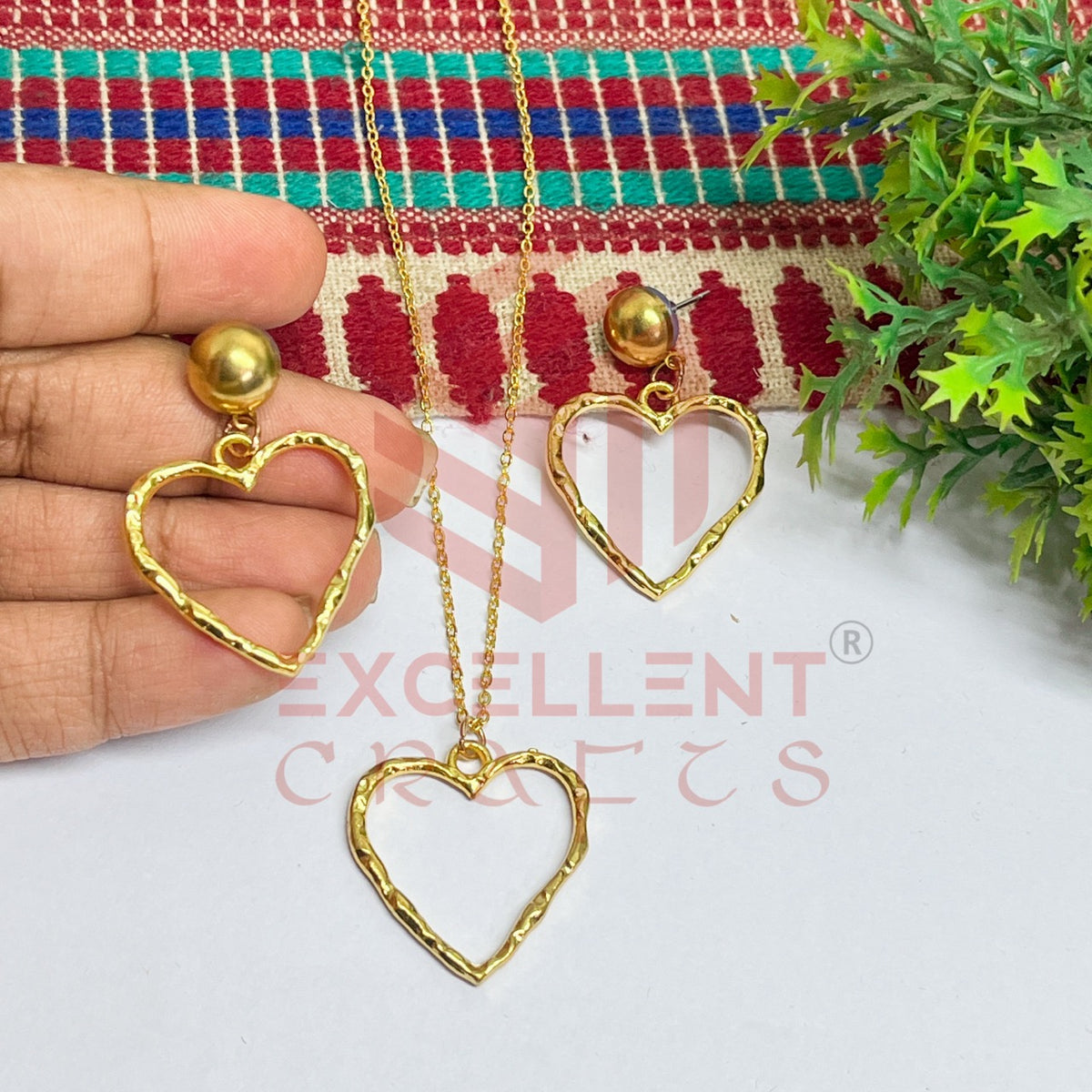 Heart Pendant Necklace with Earrings Bezel Set