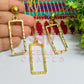 Long Rectangle Pendant Necklace with Earrings Bezel Set
