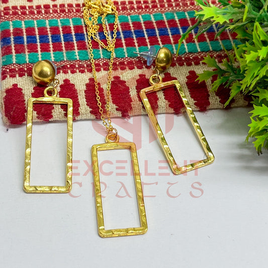 Long Rectangle Pendant Necklace with Earrings Bezel Set