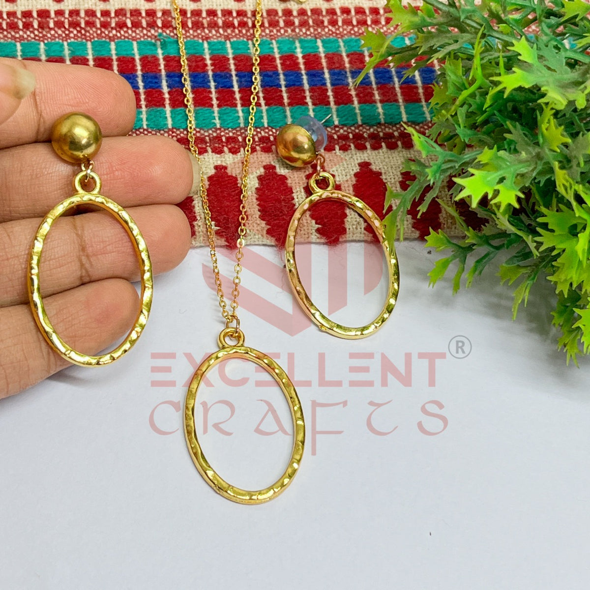 Oval Pendant Necklace with Earrings Bezel Set