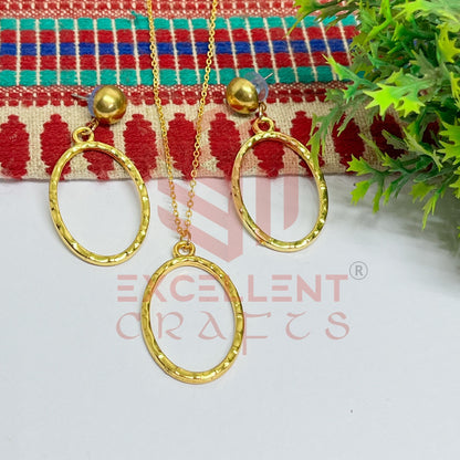 Oval Pendant Necklace with Earrings Bezel Set