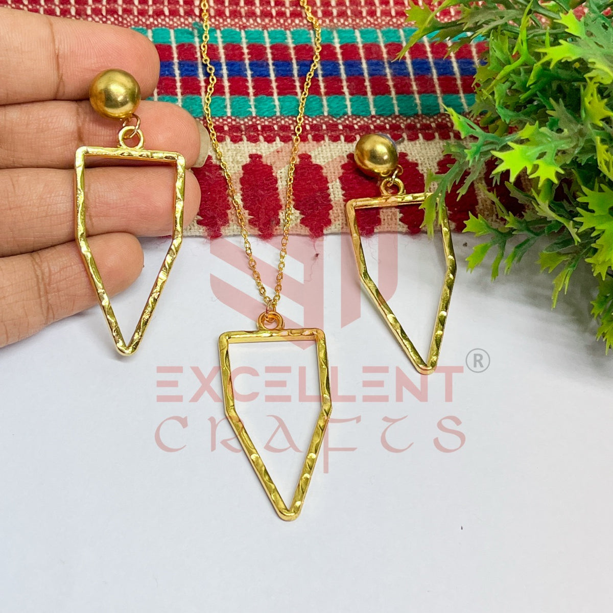 Pentagon Pendant Necklace with Earrings Bezel Set