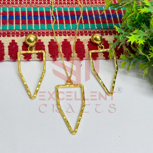 Pentagon Pendant Necklace with Earrings Bezel Set