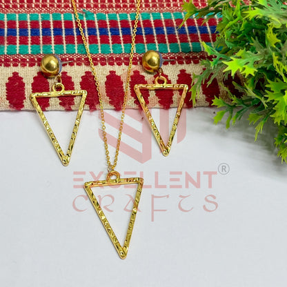 Triangle Pendant Necklace with Earrings Bezel Set