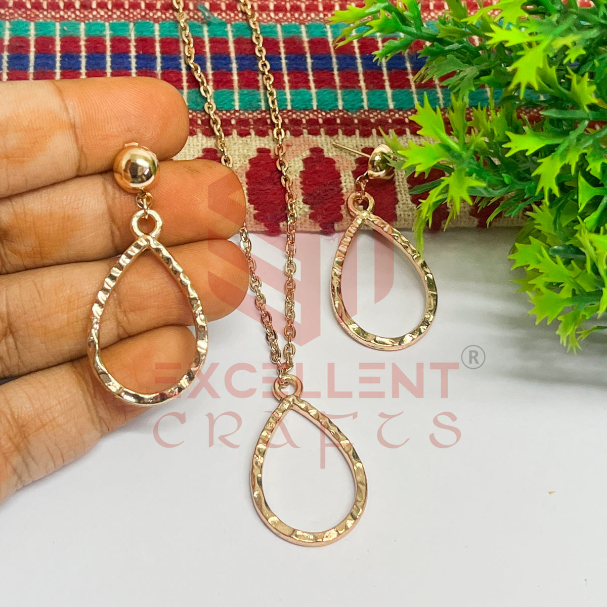 Drop Pendant Necklace with Earrings Bezel Set