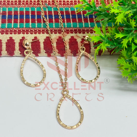 Drop Pendant Necklace with Earrings Bezel Set