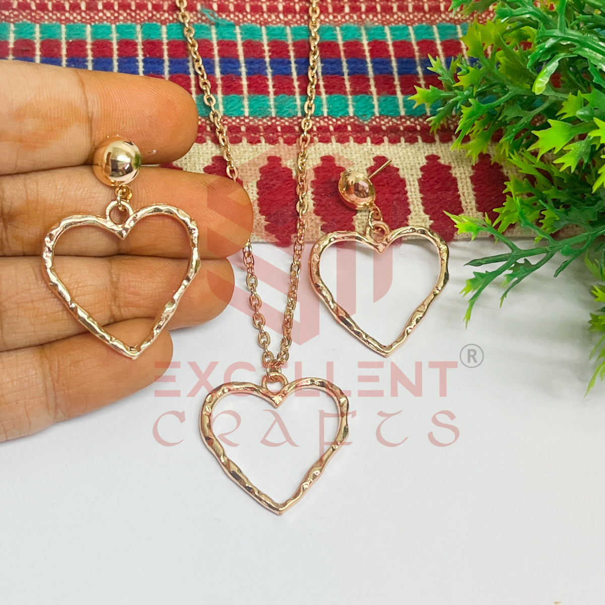 Heart Pendant Necklace with Earrings Bezel Set