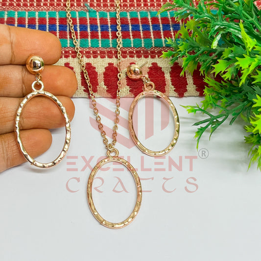 Oval Pendant Necklace with Earrings Bezel Set