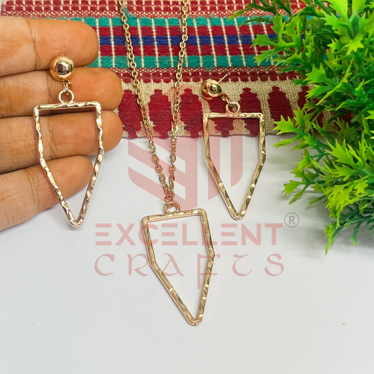 Pentagon Pendant Necklace with Earrings Bezel Set