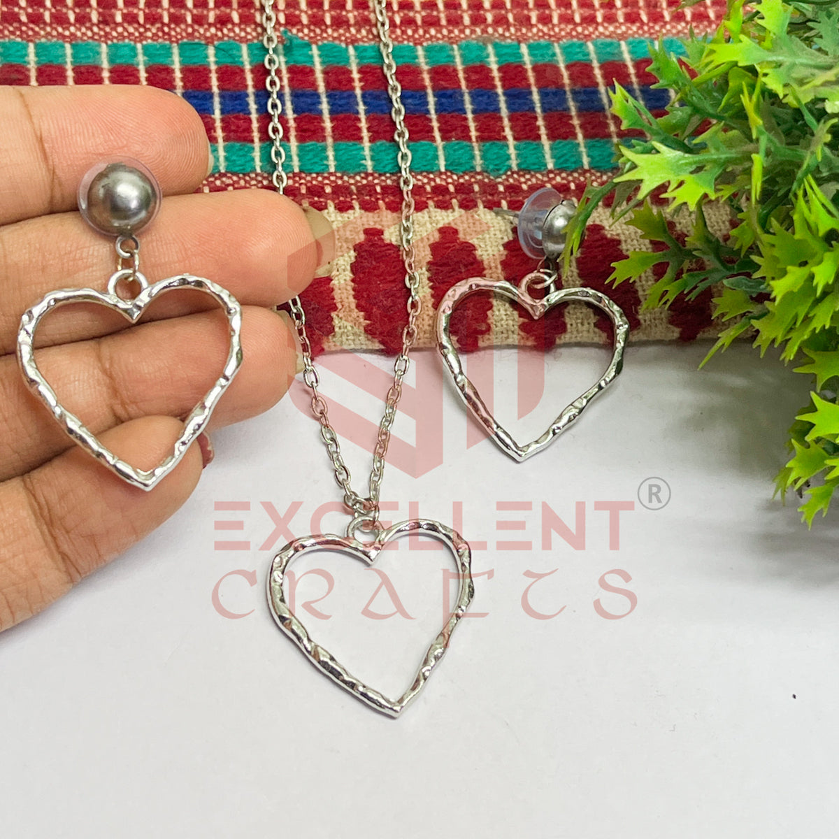 Heart Pendant Necklace with Earrings Bezel Set