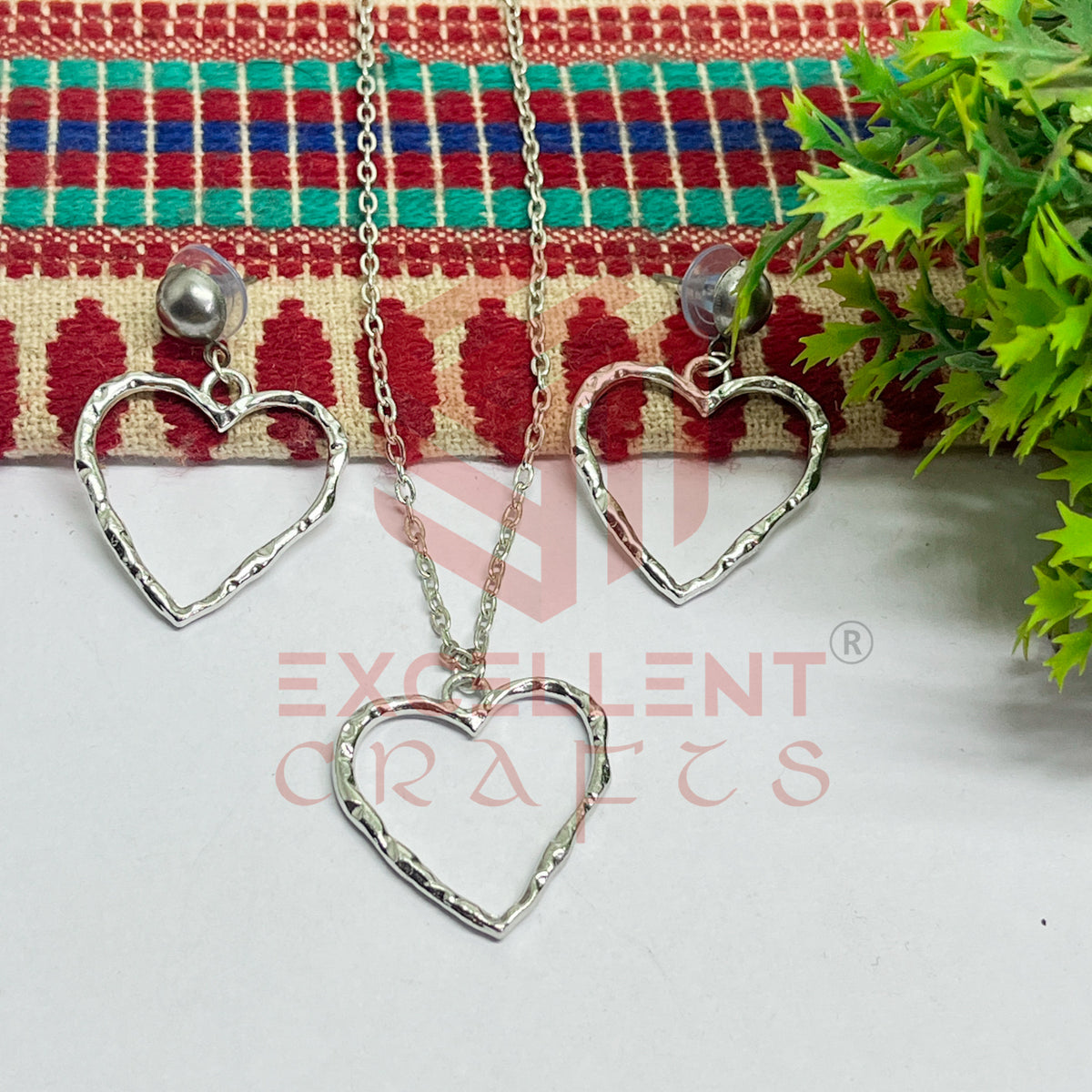 Heart Pendant Necklace with Earrings Bezel Set