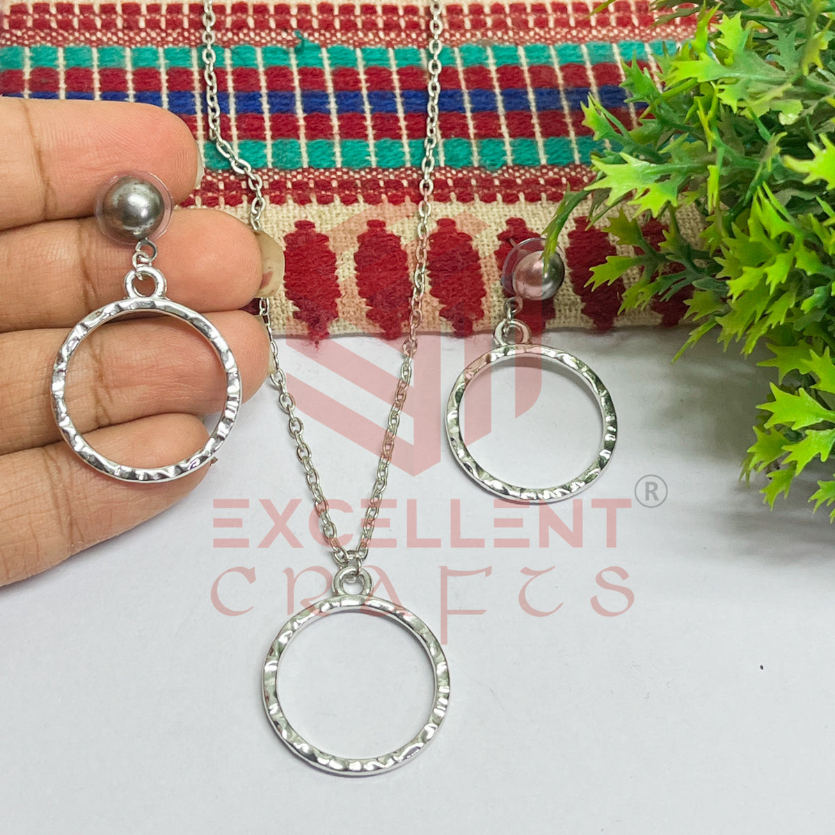 Round Pendant Necklace with Earrings Bezel Set