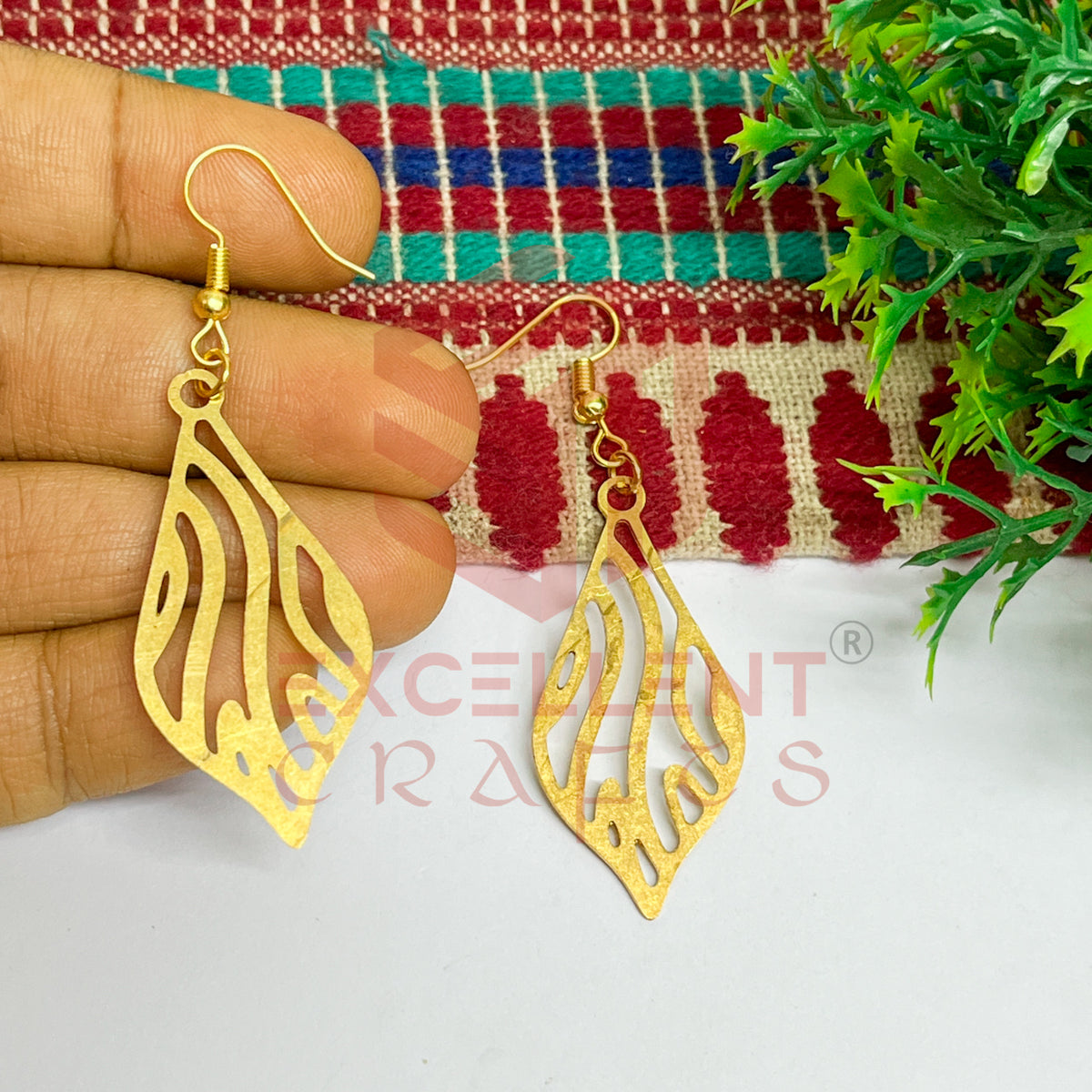 Petal Shape with Wavy Design Brass Charm Earrings