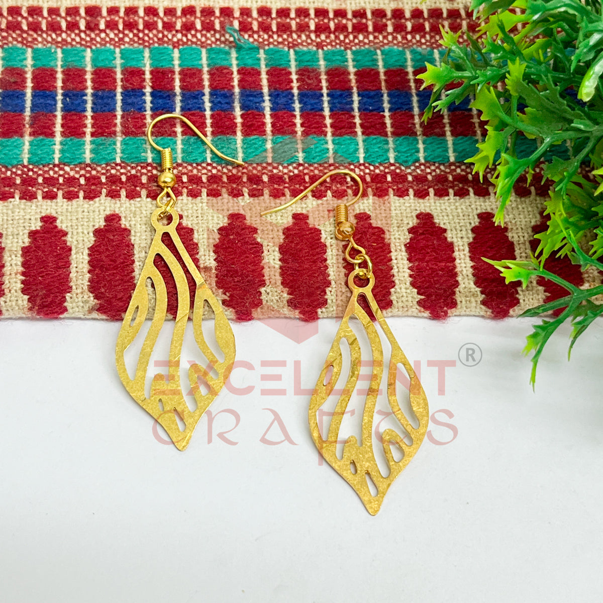 Petal Shape with Wavy Design Brass Charm Earrings