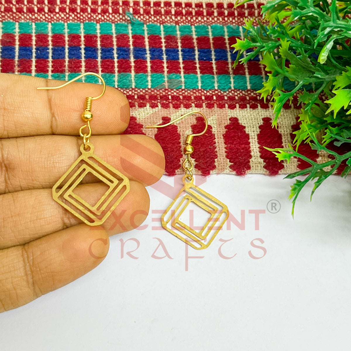 Rhombus Shape Brass Charm Earrings
