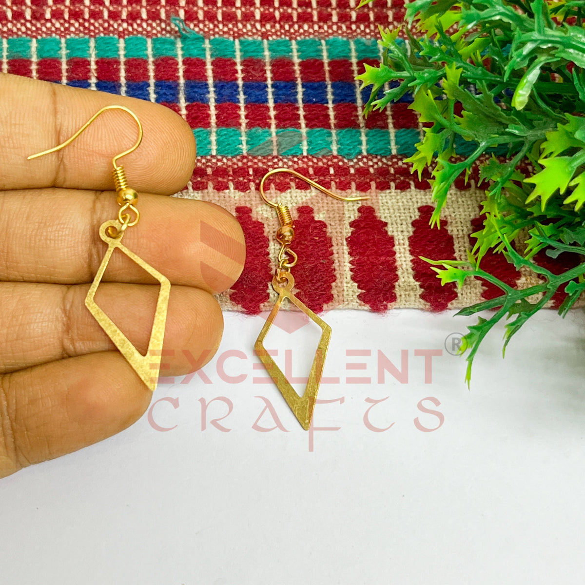 Double Dimaond Pattern Brass Charm Earrings