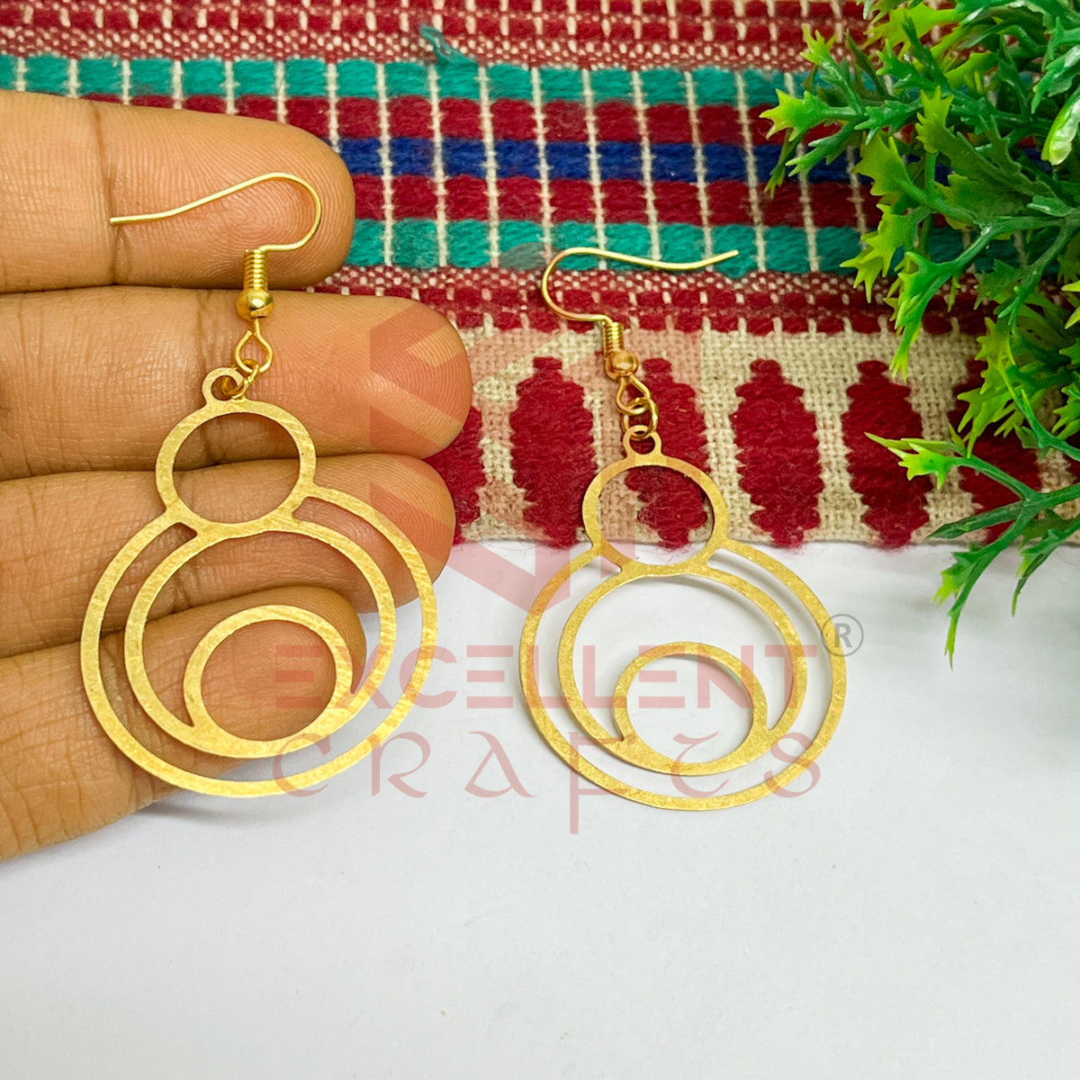 Layered Round Shape Brass Charm Earrings