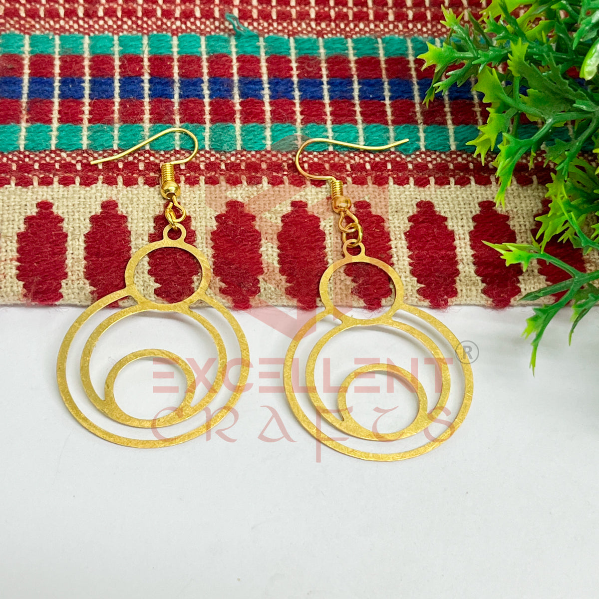 Layered Round Shape Brass Charm Earrings