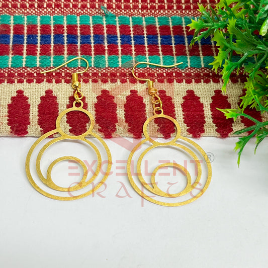 Layered Round Shape Brass Charm Earrings