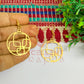 Round with Geometry Pattern Brass Charm Earrings