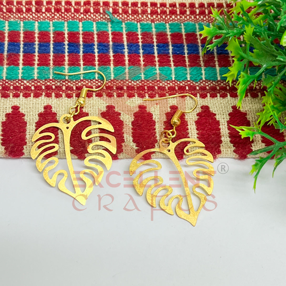 Leaf Pattern Brass Charm Earrings