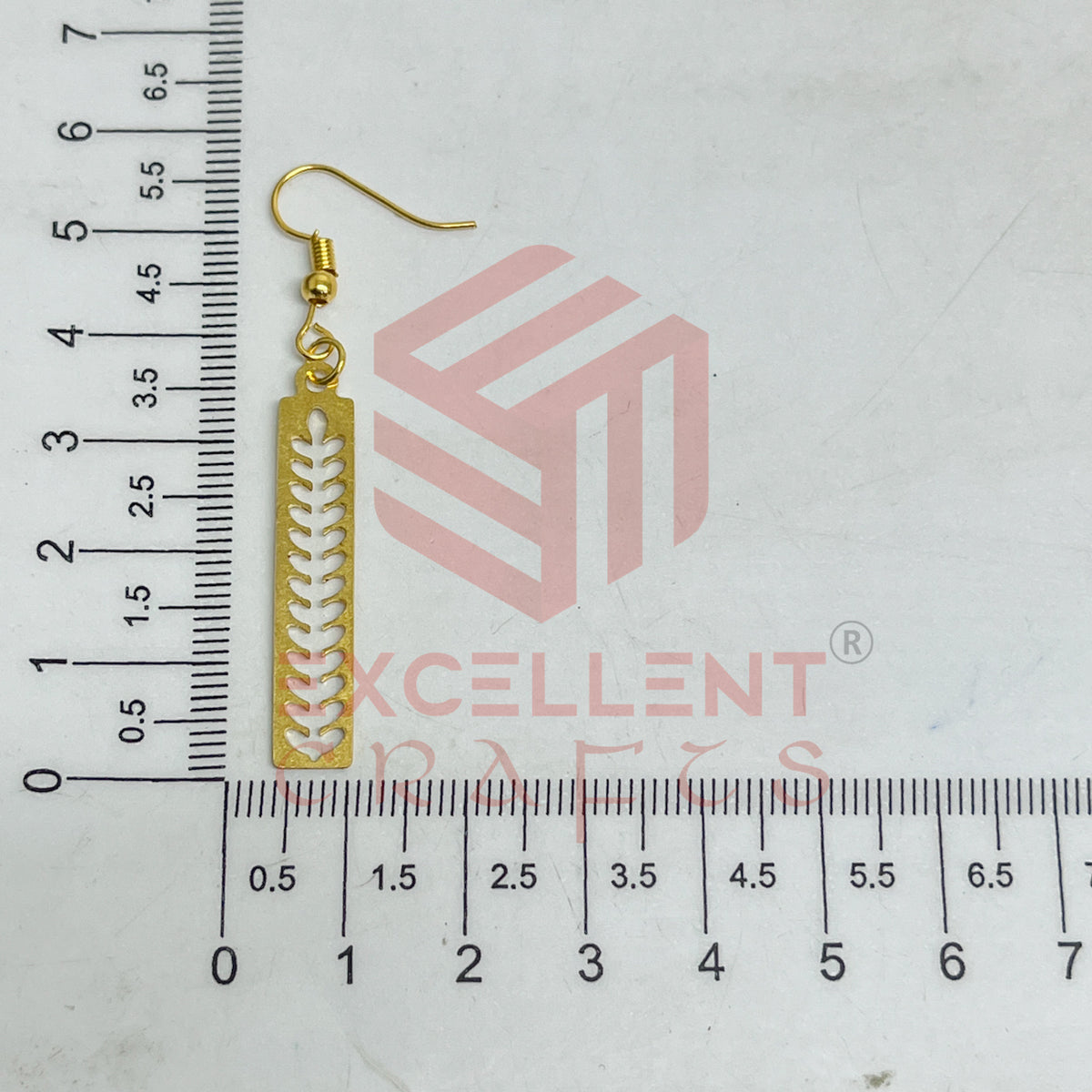 Rectangle with Leaf Pattern Brass Charm Earrings