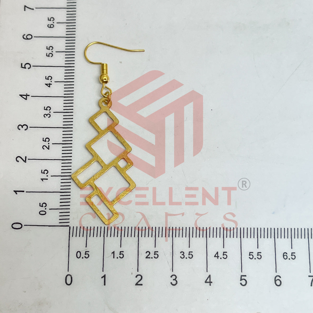 Square Geometry Pattern Brass Charm Earrings