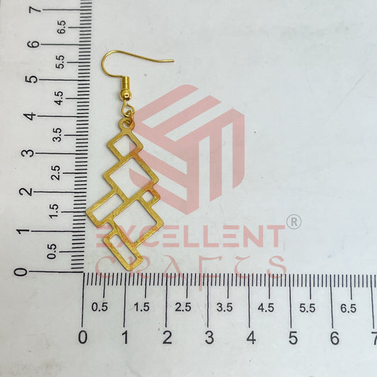 Square Geometry Pattern Brass Charm Earrings