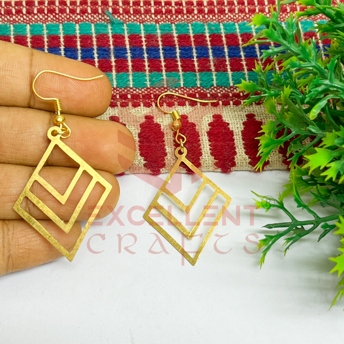 Diamond Shape Brass Charm Earrings