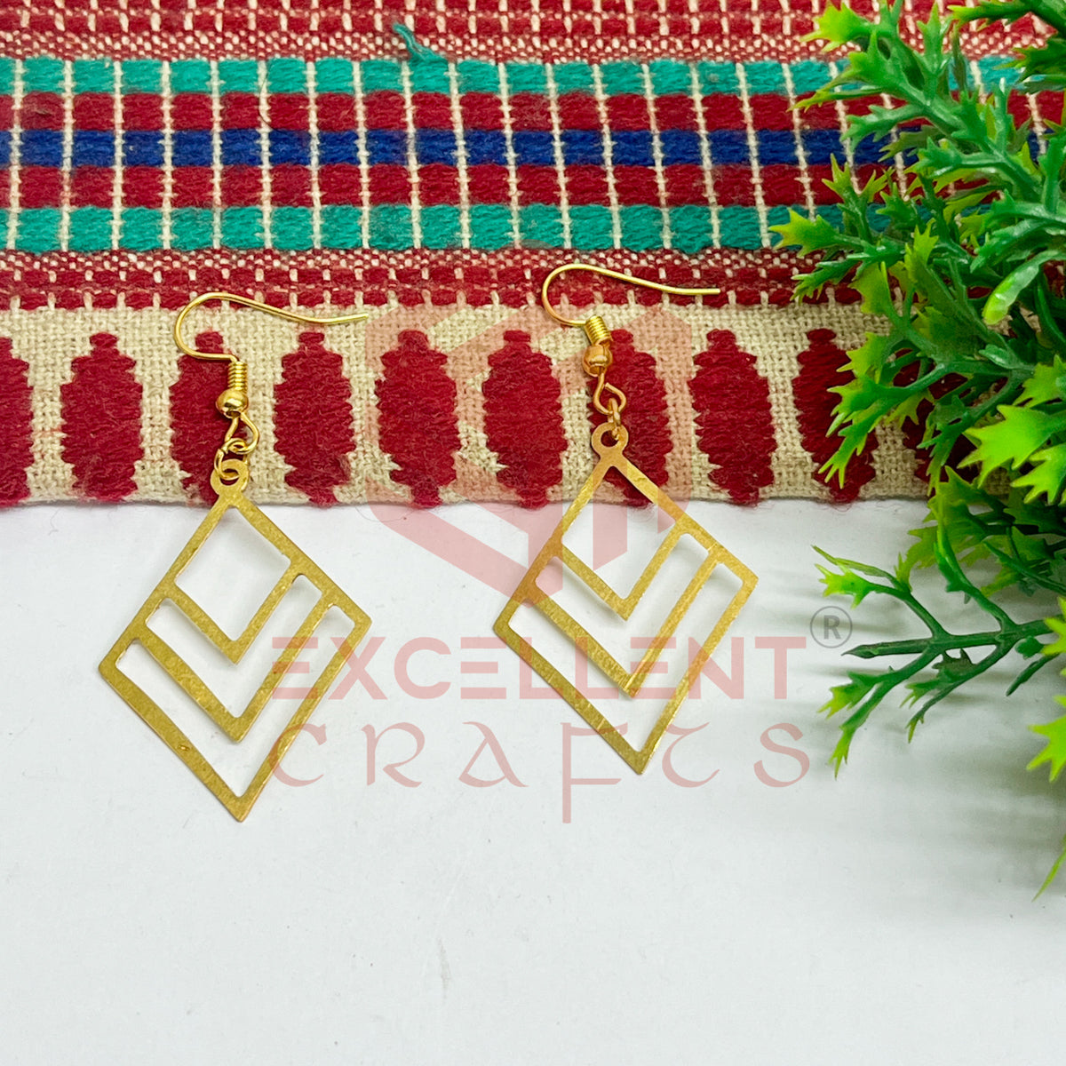 Diamond Shape Brass Charm Earrings