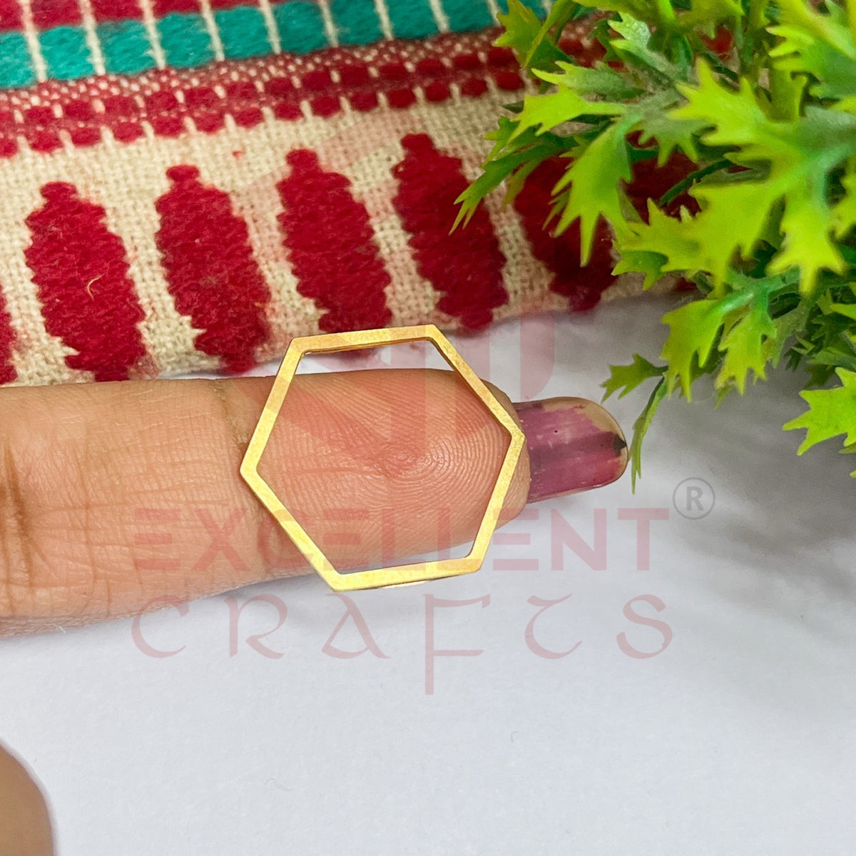 24x28mm Hexagon Shape Brass Bezel Charm- Gold