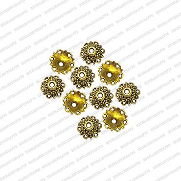 12mm Dia Round Shape Gold Antique Finish Metal Head Cap Flower Design 7