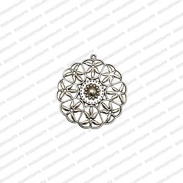 ECMANTPEN6-Round-Shape-Metal-Antique-Finish-Silver-Color-Pendant-Flower-Design-1