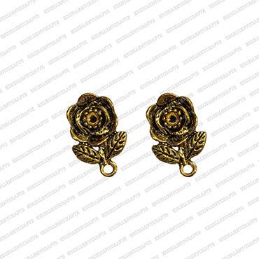 Leaf with Rose Flower Shape Metal Antique Finish Gold Color Stud Design 1