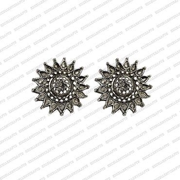 Round Shape Metal Antique Finish Flower Silver Color Stud Design 15