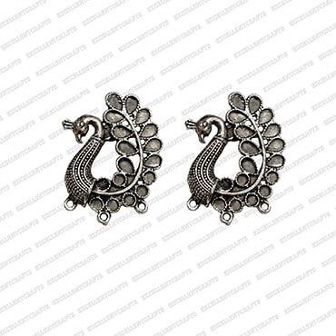 Peacock Shape Metal Antique Finish Silver Color Stud Design 18