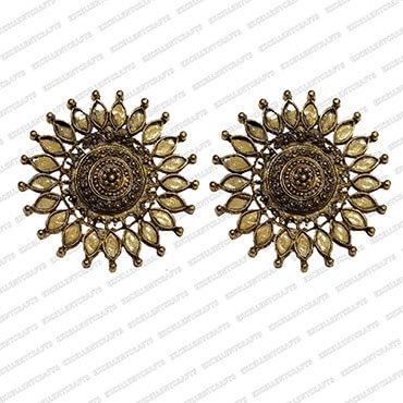 Round Shape Metal Antique Finish Flower Gold Color Stud Design 14