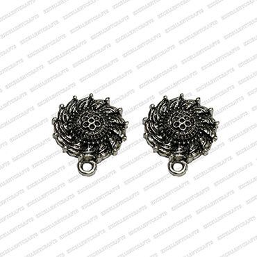 Round Shape Metal Antique Finish Flower Silver Color Stud Design 17