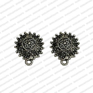 Round Shape Metal Antique Finish Flower Silver Color Stud Design 21