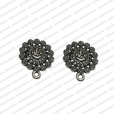 Round Shape with Ganesha Metal Antique Finish Silver Color Stud Design 1