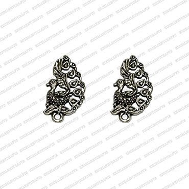 Peacock Shape Metal Antique Finish Silver Color Stud Design 2