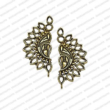 Peacock Shape Metal Antique Finish Gold Color Stud Design 20