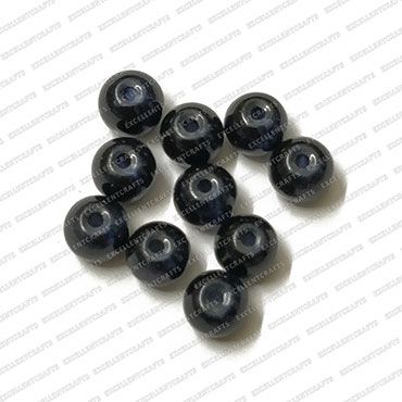 ECMGLBEAD202-6mm-Dia-Black-Transparent-Round-Shape-Shiny-Glass-Beads