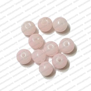 ECMGLBEAD205-8mm-Dia-Baby-Pink-Transparent-Round-Shape-Shiny-Glass-Beads