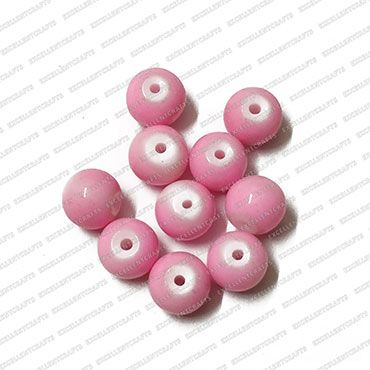 ECMGLBEAD207-8mm-Dia-Neon-Pink-Round-Shape-Shiny-Glass-Beads