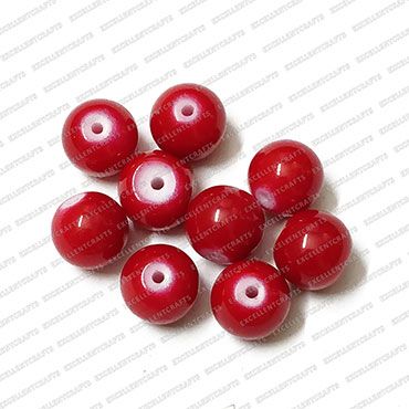 ECMGLBEAD223-10mm-Dia-Red-Opaque-Round-Shape-Shiny-Glass-Beads