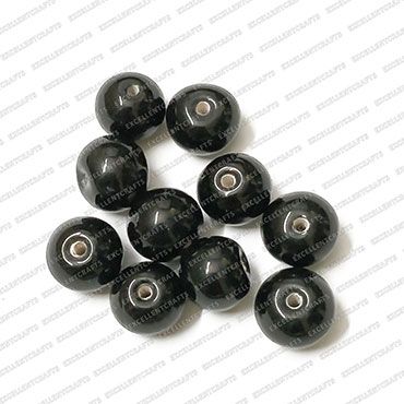 ECMGLBEAD226-10mm-Dia-Black-Opaque-Round-Shape-Shiny-Glass-Beads