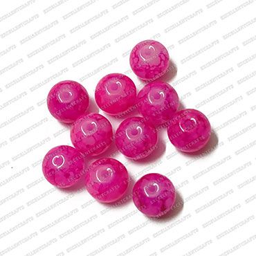 ECMGLBEAD235-10mm-Dia-Neon-Pink-Texture-Round-Shape-Shiny-Glass-Beads