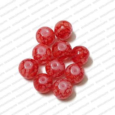 ECMGLBEAD238-10mm-Dia-Red-Texture-Round-Shape-Shiny-Glass-Beads